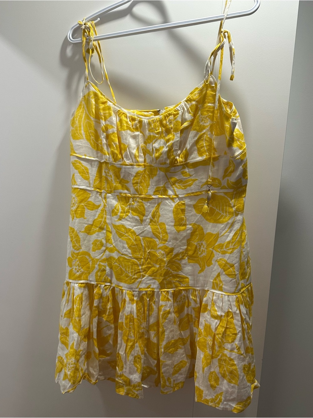 Zimmermann Yellow Floral Tie-Strap Mini Dress